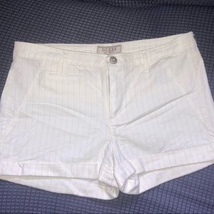Guess off white pinstripe short shorts.